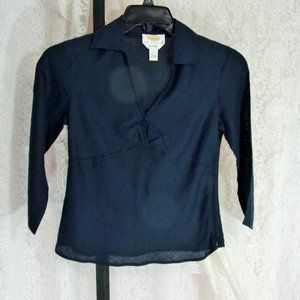 Talbots Navy Blue Irish Linen Blouse Size 0  NWOT